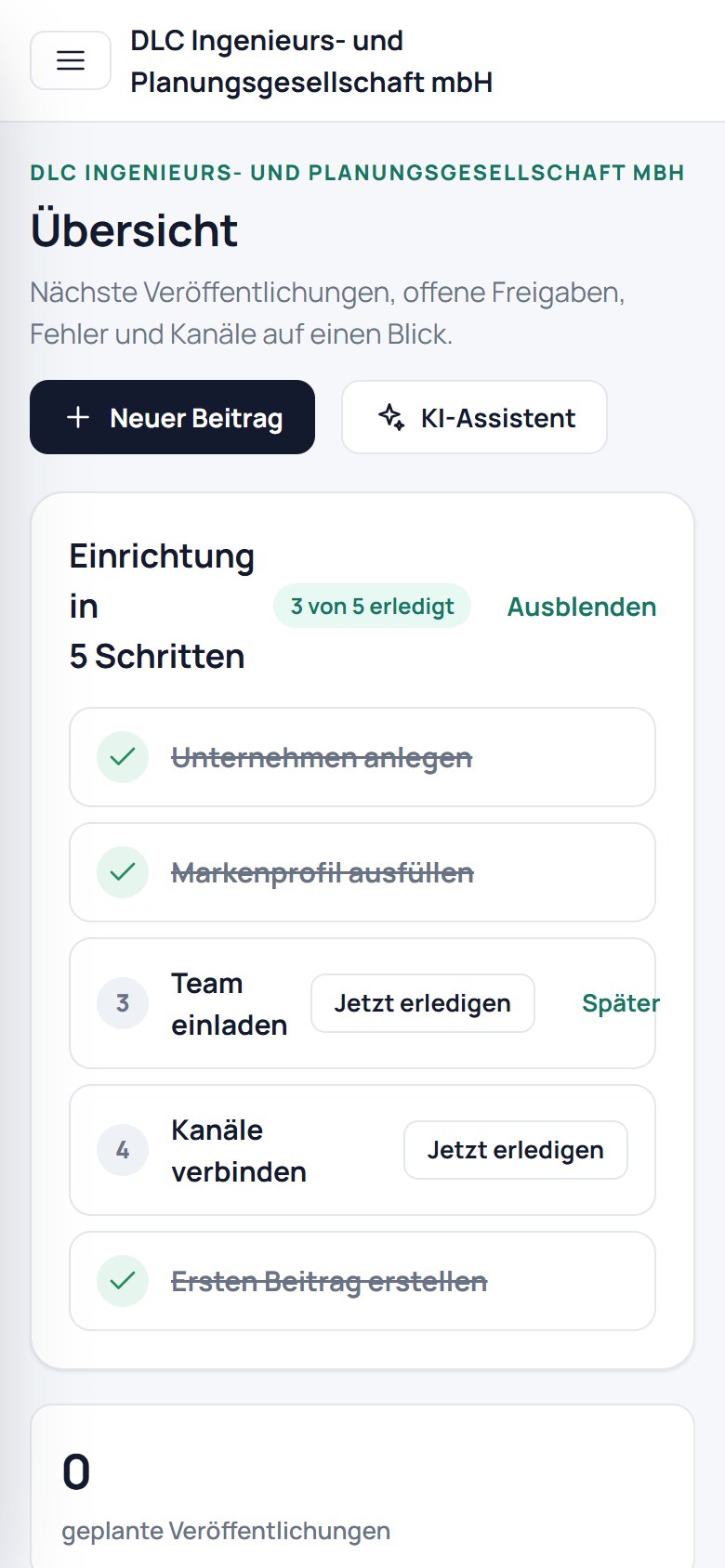 Screenshot von innoclix social, Ansicht Übersicht mobil: Übersicht auf dem Smartphone
